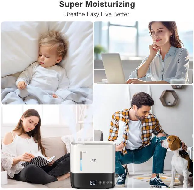Alt view image 7 of 7 - Humidifiers for Bedroom, Ultrasonic Humidifier 4L for Large Room, Cool Mist Top-Fill, 40H Run, 12H Timer, 360° Nozzle, Aroma Diffuser, 7-Color Night Light for Home, Office, Baby-White