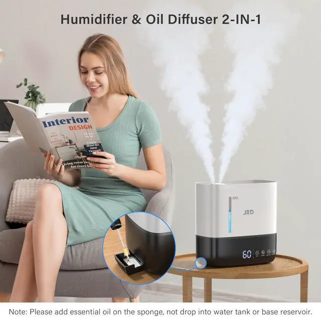 Alt view image 6 of 7 - Humidifiers for Bedroom, Ultrasonic Humidifier 4L for Large Room, Cool Mist Top-Fill, 40H Run, 12H Timer, 360° Nozzle, Aroma Diffuser, 7-Color Night Light for Home, Office, Baby-White