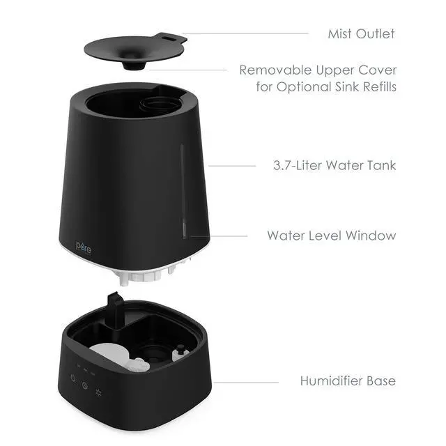Alt view image 5 of 7 - HUME Max - Easy Top-Fill Ultrasonic Cool Mist Humidifier, 3.7-L (1 Gallon) Water Tank, 3 Mist Settings, & Auto Shut-Off Timer - Ideal for Large Bedrooms, Nurseries & Dry Areas (Black)