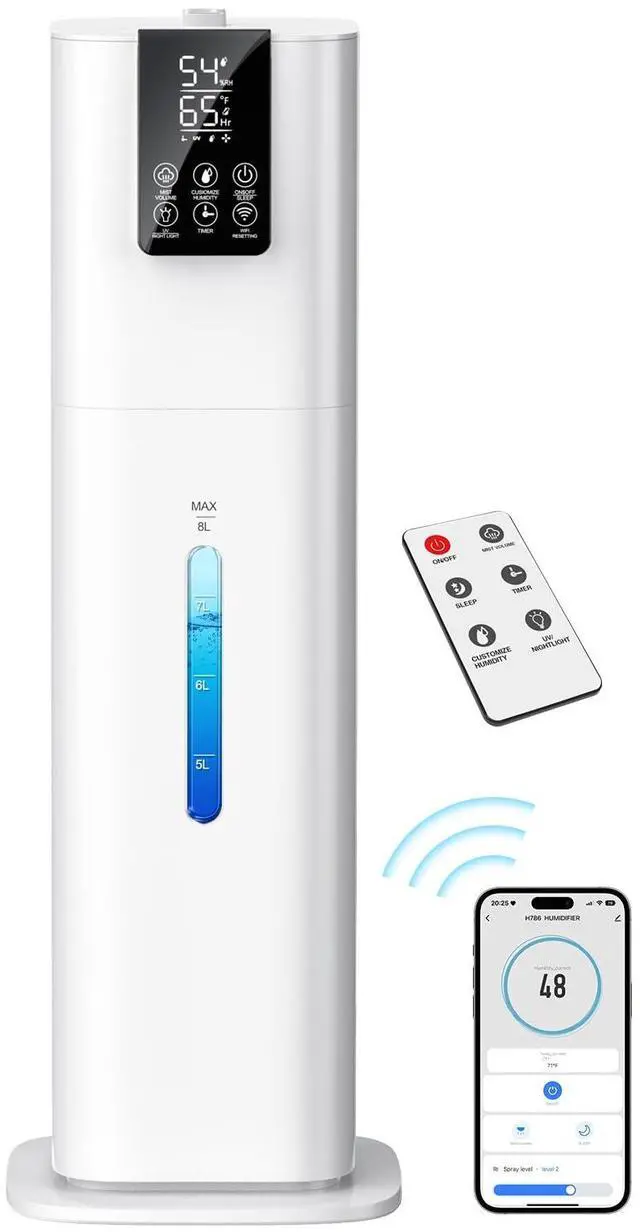 Main image of Smart Humidifiers Large Room Bedroom Home,2.11Gal(8L) Quiet Top Fill Cool Mist Humidifier,Smart App & Remote Control, 3 Speed Humidifier with 360°Nozzle,Humidity Setting for Baby Office Plant(White)