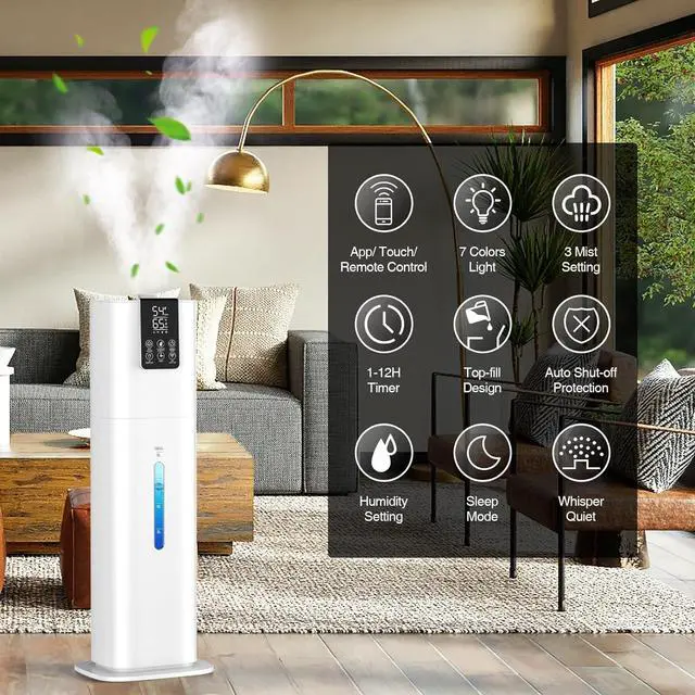 Alt view image 3 of 7 - Smart Humidifiers Large Room Bedroom Home,2.11Gal(8L) Quiet Top Fill Cool Mist Humidifier,Smart App & Remote Control, 3 Speed Humidifier with 360°Nozzle,Humidity Setting for Baby Office Plant(White)