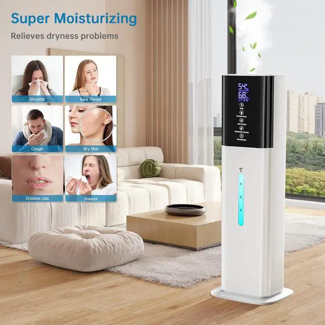 Alt view image 5 of 7 - Humidifier Large Room Bedroom, 8L/2.1Gal Top Fill Cool Mist Humidifiers with Humidistat, 3-Speeds, 48H Runtime, Quiet Sleep Mode, Night Light, 12H Timer, 360° Nozzle & Aroma Diffuser for Baby, Plants