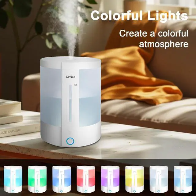 Alt view image 2 of 6 - Top Fill Humidifiers for Bedroom, 8-Colorful Lights, 2.5L Tank, Easy Fill&Clean, Ultra-Quiet Cool Mist with Essential Oil Diffuser, Touch Buttons, 3 Mist Modes, Auto Off, for Office, Home,16H.