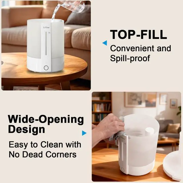 Alt view image 5 of 6 - Top Fill Humidifiers for Bedroom, 8-Colorful Lights, 2.5L Tank, Easy Fill&Clean, Ultra-Quiet Cool Mist with Essential Oil Diffuser, Touch Buttons, 3 Mist Modes, Auto Off, for Office, Home,16H.