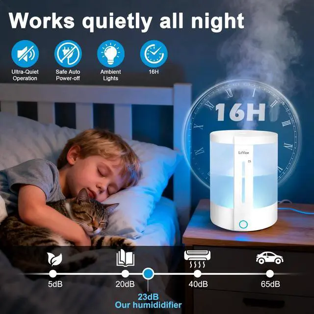 Alt view image 3 of 6 - Top Fill Humidifiers for Bedroom, 8-Colorful Lights, 2.5L Tank, Easy Fill&Clean, Ultra-Quiet Cool Mist with Essential Oil Diffuser, Touch Buttons, 3 Mist Modes, Auto Off, for Office, Home,16H.