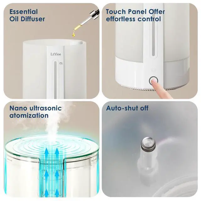 Alt view image 6 of 6 - Top Fill Humidifiers for Bedroom, 8-Colorful Lights, 2.5L Tank, Easy Fill&Clean, Ultra-Quiet Cool Mist with Essential Oil Diffuser, Touch Buttons, 3 Mist Modes, Auto Off, for Office, Home,16H.