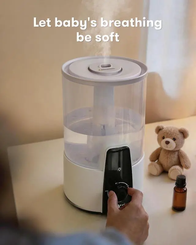 Alt view image 3 of 7 - Humidifiers for Bedroom,1.06Gal(4L) humidifier for baby Dishwasher-Safe Tank Easy Clean,3-in-1 Humidifier & Aroma Diffuser & Night Light,Top Fill,360° Ultra-Fine Spray,Auto Shut-Off,Home,Nursery,White