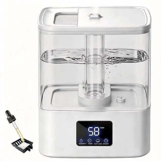Main image of 4L Top Fill Humidifiers for Bedroom & 60H Runtime - Cool Mist 3 Mist Levels, 8H Timer, Essential Oil Tray, Humidity Display, Quiet for Bedroom, Baby, Large Room