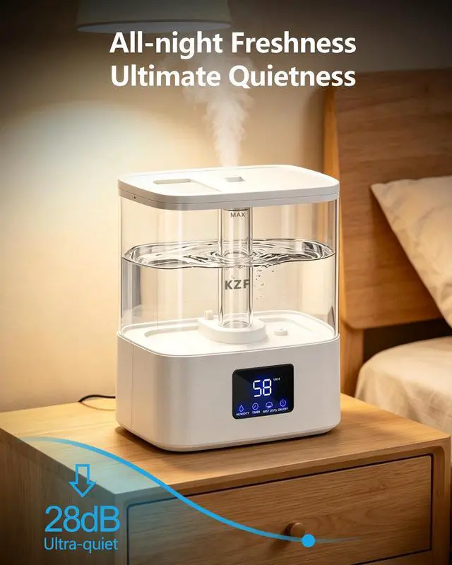 Alt view image 4 of 7 - 4L Top Fill Humidifiers for Bedroom & 60H Runtime - Cool Mist 3 Mist Levels, 8H Timer, Essential Oil Tray, Humidity Display, Quiet for Bedroom, Baby, Large Room