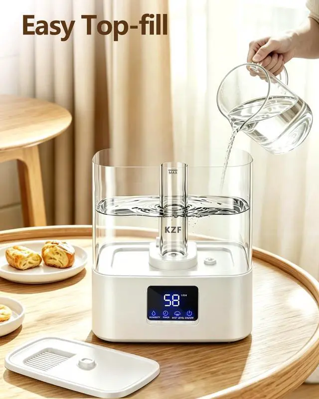 Alt view image 6 of 7 - 4L Top Fill Humidifiers for Bedroom & 60H Runtime - Cool Mist 3 Mist Levels, 8H Timer, Essential Oil Tray, Humidity Display, Quiet for Bedroom, Baby, Large Room