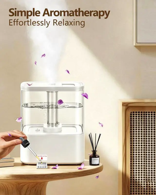 Alt view image 7 of 7 - 4L Top Fill Humidifiers for Bedroom & 60H Runtime - Cool Mist 3 Mist Levels, 8H Timer, Essential Oil Tray, Humidity Display, Quiet for Bedroom, Baby, Large Room
