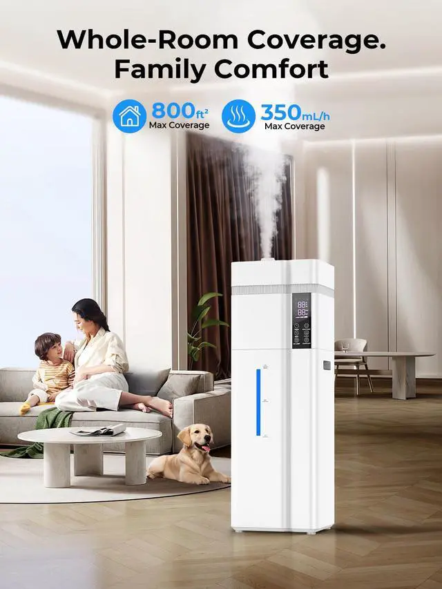 Alt view image 2 of 7 - 13L/3.43Gal Humidifier Large Room, 800ft² Coverage, 100H Runtime, Auto Humidity Control, Top Fill, Humidifiers for Bedroom, 35dB Quiet, Sleep Mode, Aroma Diffuser, 24H Timer, Auto Shut-off Protection