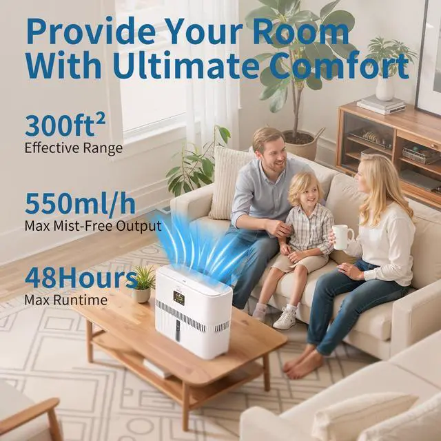 Alt view image 2 of 7 - Evaporative Humidifiers for Bedroom up to 300 ft² 5L Tank Top Fill