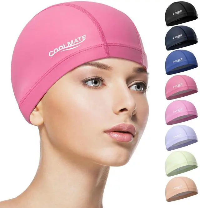 Main image of COOMATE Fabric Swim Cap for Women, Lap Swimming, Lightweight, Dark Pink, M