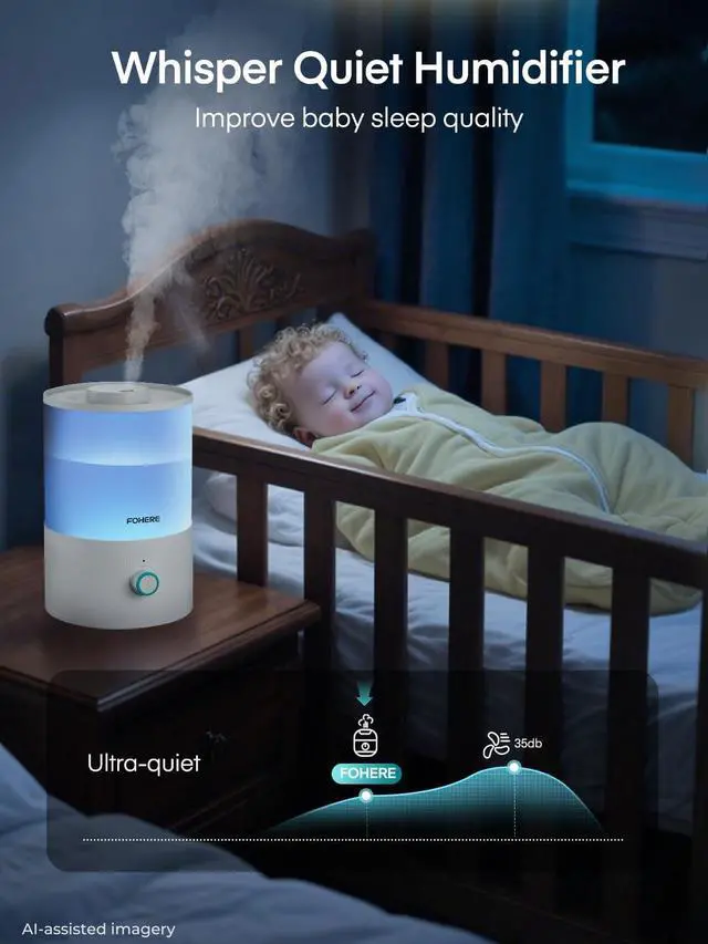 Alt view image 3 of 7 - Humidifier for Bedroom Baby, 3.2L Top Fill Cool Mist Humidifiers for Nursery, Home, 28H Ultra Quiet Runtime, Auto Shut-Off, Soft 7-Color Night Light, BPA-Free, Essential Oil Tray, White