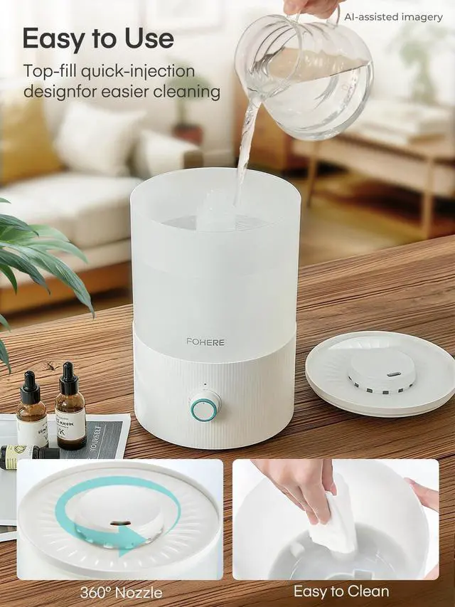 Alt view image 5 of 7 - Humidifier for Bedroom Baby, 3.2L Top Fill Cool Mist Humidifiers for Nursery, Home, 28H Ultra Quiet Runtime, Auto Shut-Off, Soft 7-Color Night Light, BPA-Free, Essential Oil Tray, White