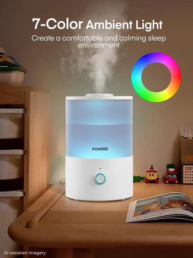 Alt view image 6 of 7 - Humidifier for Bedroom Baby, 3.2L Top Fill Cool Mist Humidifiers for Nursery, Home, 28H Ultra Quiet Runtime, Auto Shut-Off, Soft 7-Color Night Light, BPA-Free, Essential Oil Tray, White