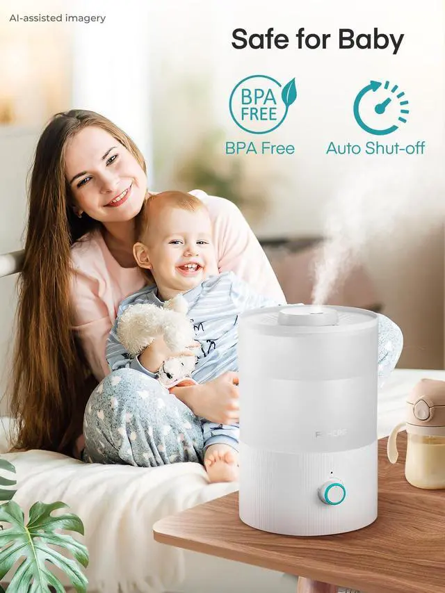 Alt view image 7 of 7 - Humidifier for Bedroom Baby, 3.2L Top Fill Cool Mist Humidifiers for Nursery, Home, 28H Ultra Quiet Runtime, Auto Shut-Off, Soft 7-Color Night Light, BPA-Free, Essential Oil Tray, White