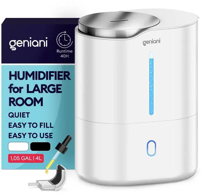 Main image of Ultrasonic Cool Mist Humidifier for Bedroom, Large Rooms, Home, 4L - Easy Fill & Clean Humidifier for Plants w/Auto Shut-off, 40H Runtime - Quiet, Top Fill Air Humidifier