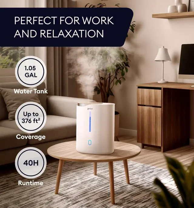 Alt view image 4 of 7 - Ultrasonic Cool Mist Humidifier for Bedroom, Large Rooms, Home, 4L - Easy Fill & Clean Humidifier for Plants w/Auto Shut-off, 40H Runtime - Quiet, Top Fill Air Humidifier