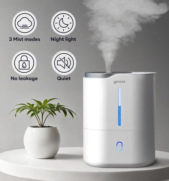 Alt view image 7 of 7 - Ultrasonic Cool Mist Humidifier for Bedroom, Large Rooms, Home, 4L - Easy Fill & Clean Humidifier for Plants w/Auto Shut-off, 40H Runtime - Quiet, Top Fill Air Humidifier