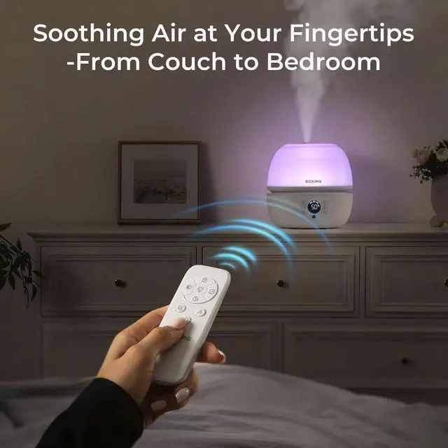Alt view image 3 of 7 - Top Fill Humidifiers for Bedroom Baby with Humidistat, 20dB Quiet Air Humidifier for Large Room & Indoor Plants with Remote, Cool Mist Diffuser for Home, 7 Color Light, Essential Oil Tray,Timer