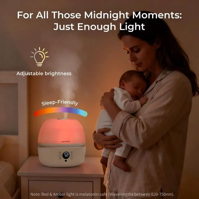 Alt view image 5 of 7 - Top Fill Humidifiers for Bedroom Baby with Humidistat, 20dB Quiet Air Humidifier for Large Room & Indoor Plants with Remote, Cool Mist Diffuser for Home, 7 Color Light, Essential Oil Tray,Timer