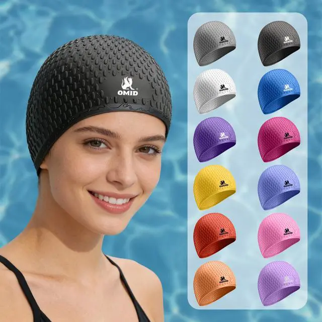 Alt view image 6 of 6 - Swim Cap Women Adult, Silicone Comfortable Waterproof Swimming Cap for Long Hair, Pool Beach Training (White)