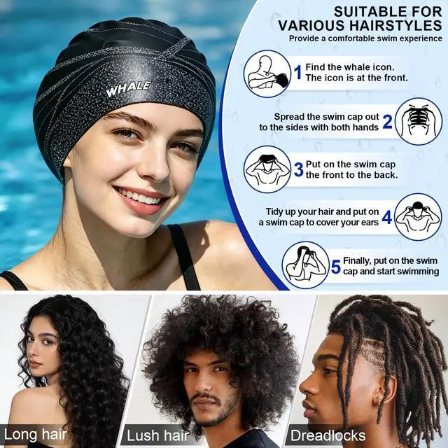Alt view image 3 of 7 - Extra Large Swim Cap Designed for Men and Women with Thick, Long Hair, Hair Extensions Or Afro-Textured Hair Long-Hair Swim Cap Highly Waterproof to Keep Hair Dry (Black)