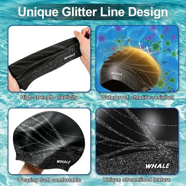 Alt view image 4 of 7 - Extra Large Swim Cap Designed for Men and Women with Thick, Long Hair, Hair Extensions Or Afro-Textured Hair Long-Hair Swim Cap Highly Waterproof to Keep Hair Dry (Black)