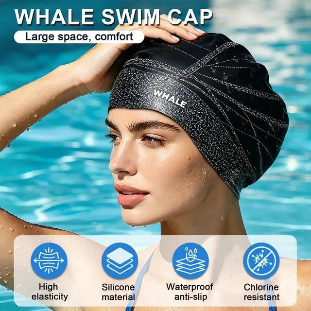 Alt view image 6 of 7 - Extra Large Swim Cap Designed for Men and Women with Thick, Long Hair, Hair Extensions Or Afro-Textured Hair Long-Hair Swim Cap Highly Waterproof to Keep Hair Dry (Black)