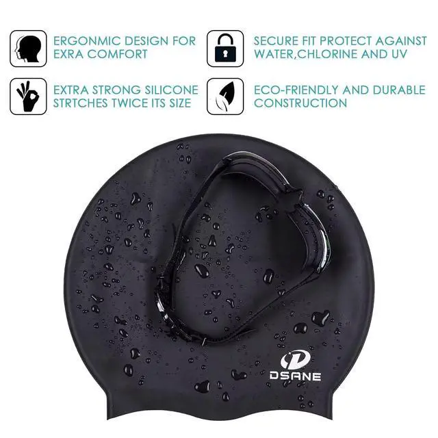 Alt view image 3 of 7 - Extra Large Swimming Cap for Women and Men,Special Design Swim Cap for Very Long Thick Curly Hair&Dreadlocks Weaves Braids Afros Silicone Keep Your Hair Dry(Black/XL)
