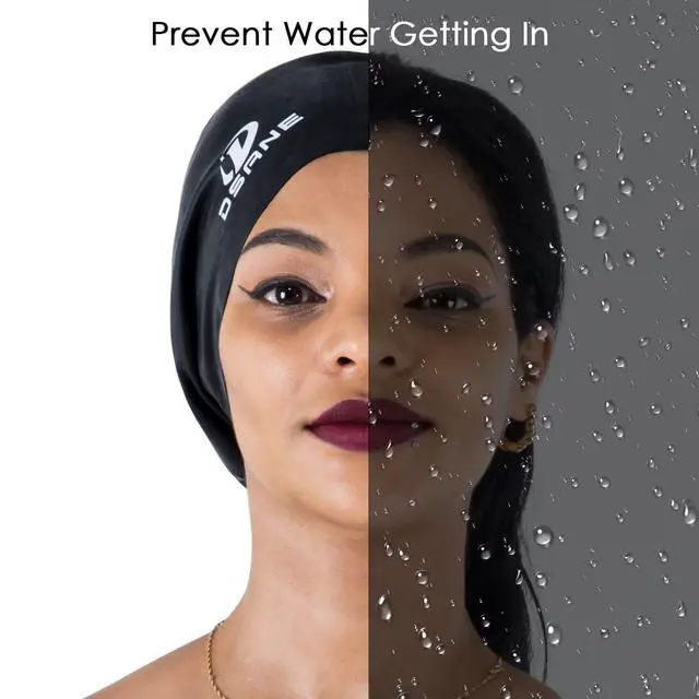 Alt view image 6 of 7 - Extra Large Swimming Cap for Women and Men,Special Design Swim Cap for Very Long Thick Curly Hair&Dreadlocks Weaves Braids Afros Silicone Keep Your Hair Dry(Black/XL)