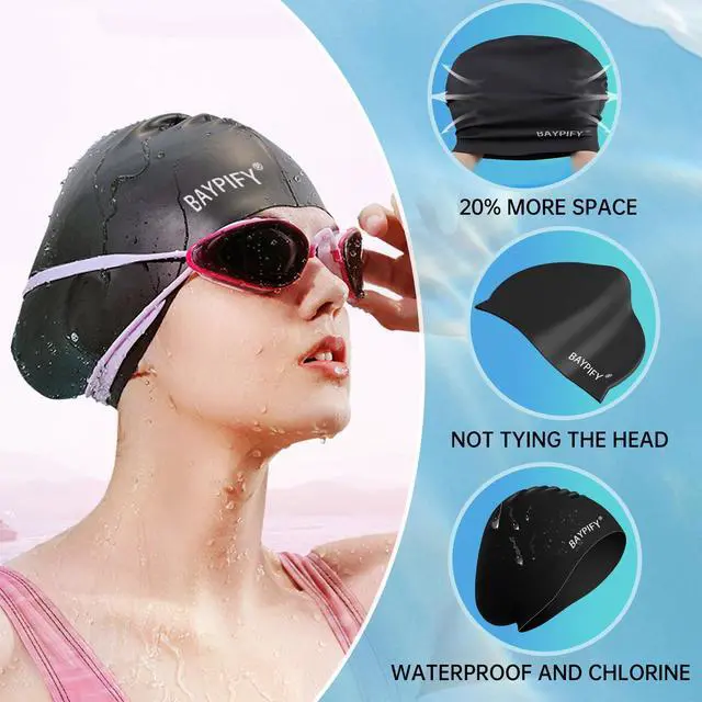 Alt view image 2 of 7 - 2 Pack Silicone Swim Cap for Long Hair, Anti-Slip Waterproof