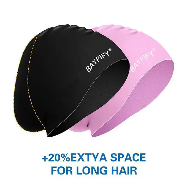 Alt view image 3 of 7 - 2 Pack Silicone Swim Cap for Long Hair, Anti-Slip Waterproof