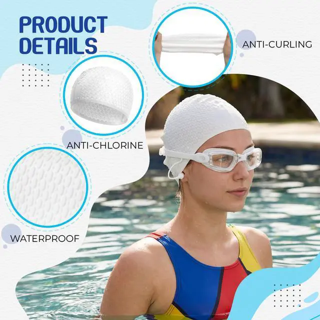 Alt view image 4 of 7 - Swim Goggles Swimming Cap Set with Earplugs, Nose Clip and Case Silicone Swim Hat Waterproof Chlorine Resistant Tear-Resistant for Adult Beginner Supplies(White)