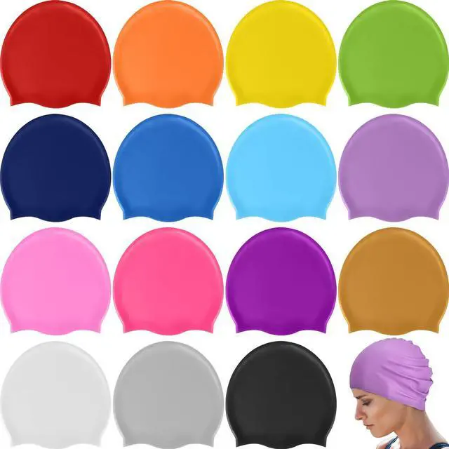 Main image of 15 Pcs 15/36 Pcs Unisex Adult Silicone Swim Cap Waterproof Swimming Cap Bulk for Women Men Adult Non Slip Pool Hat Elastic Silicone Caps Water Resistant for Long Short Hair (Bright Color)