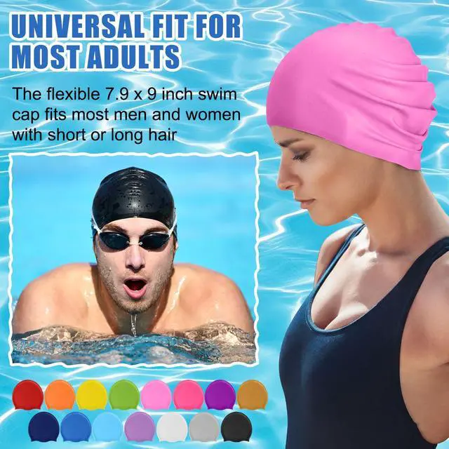 Alt view image 3 of 6 - 15 Pcs 15/36 Pcs Unisex Adult Silicone Swim Cap Waterproof Swimming Cap Bulk for Women Men Adult Non Slip Pool Hat Elastic Silicone Caps Water Resistant for Long Short Hair (Bright Color)
