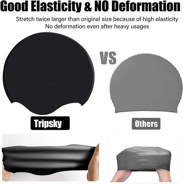 Alt view image 3 of 7 - Silicone Swim Cap for Long Hair, Swimming Cap for Women Men Teenagers, Stereoscopic Pattern Bathing Cap Ideal for Curly Short Medium Long Hair (Black)