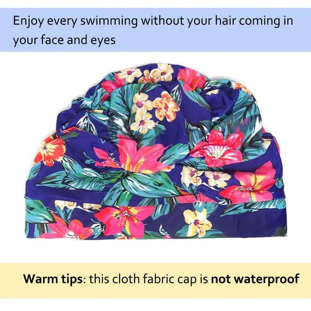 Alt view image 2 of 6 - Pleated Swimming Cap Long Hair Swim Cap Bathing Cap, Non-Waterproof (Canna)
