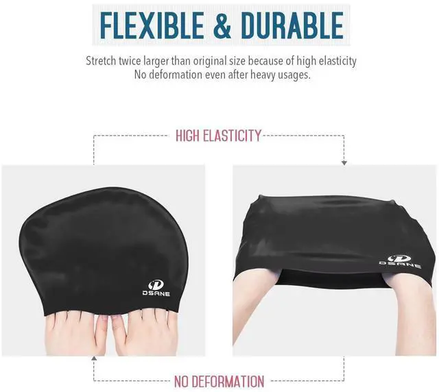Alt view image 4 of 6 - Womens Silicone Swim Cap for Long Hair,3D Ergonomic Design Silicone Swimming Caps for Women Kids Men Adults Boys Girls with Ear Plug and Nose Clip(Black/L)