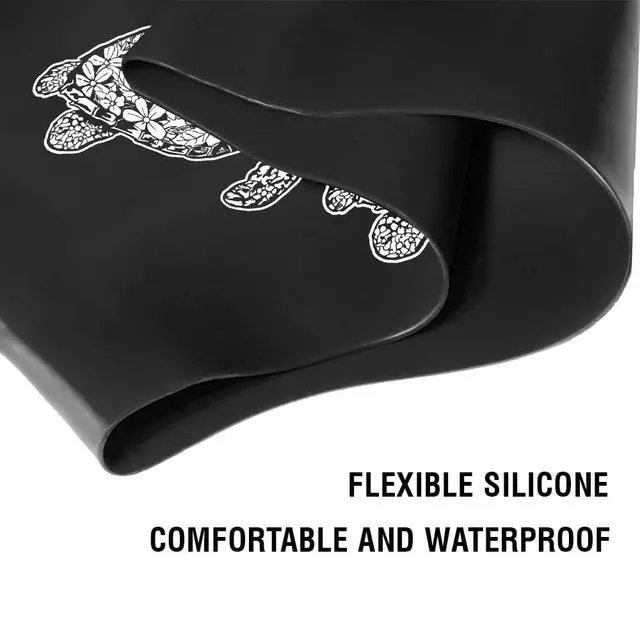 Alt view image 3 of 6 - Adult Swim Cap, Durable Silicone Swimming Cap for Men Women, Waterproof Comfortable Swim Hat Bathing Cap for Short Medium Long Hairs - Black (Ocean Sea Turtles)