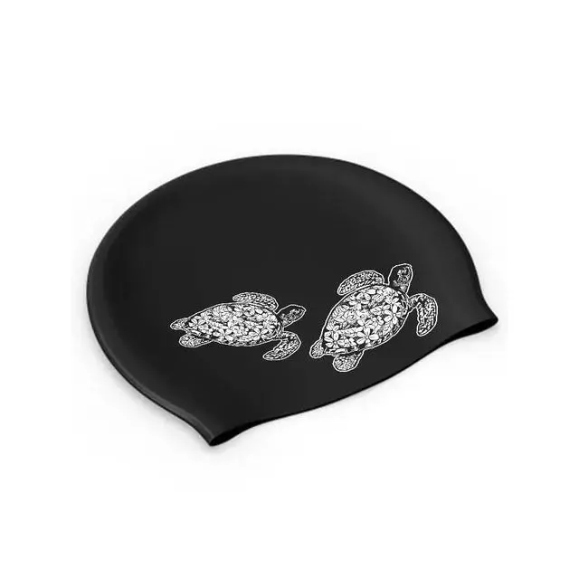 Alt view image 4 of 6 - Adult Swim Cap, Durable Silicone Swimming Cap for Men Women, Waterproof Comfortable Swim Hat Bathing Cap for Short Medium Long Hairs - Black (Ocean Sea Turtles)