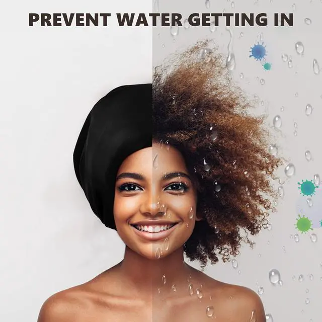Alt view image 4 of 7 - 2 Pack Extra Large Swim Cap for Women and Men Adult Youth,Waterproof Silicone Swim Cap for Very Long Hair, Thick Curly Hair & Dreadlocks Braids Weaves Afro Hair (Black)