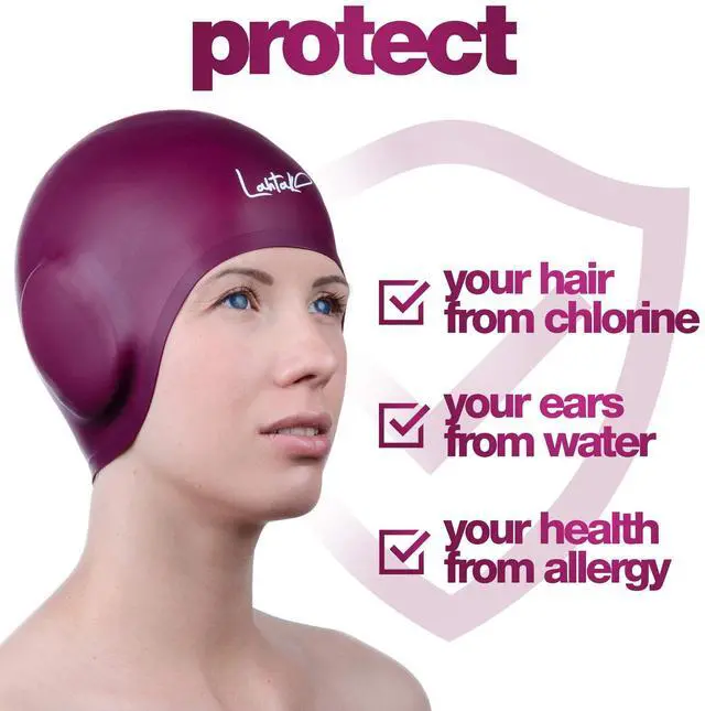 Alt view image 3 of 7 - 3D Swim Cap with Ear Protection Silicone Swim Cap for Women & Men