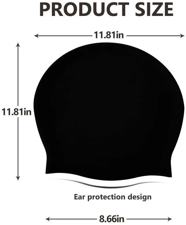 Alt view image 2 of 7 - 2 Pack Extra Large Swim Cap for Women and Men Adult Youth,Waterproof Silicone Swim Cap for Very Long Hair, Thick Curly Hair & Dreadlocks Braids Weaves Afro Hair (Black)