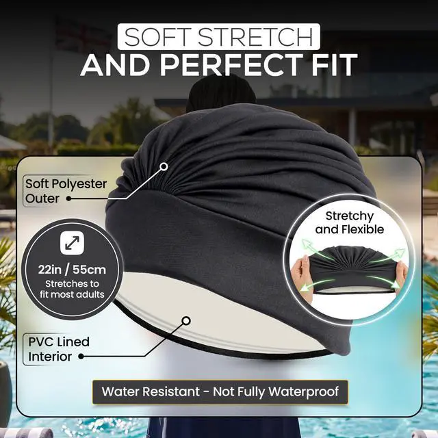 Alt view image 3 of 7 - Swim Caps for Women Swimming Turban Polyester Latex Lined Pleated for Ladies - Light Pink