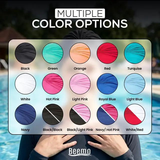 Alt view image 6 of 7 - Swim Caps for Women Swimming Turban Polyester Latex Lined Pleated for Ladies - Light Pink