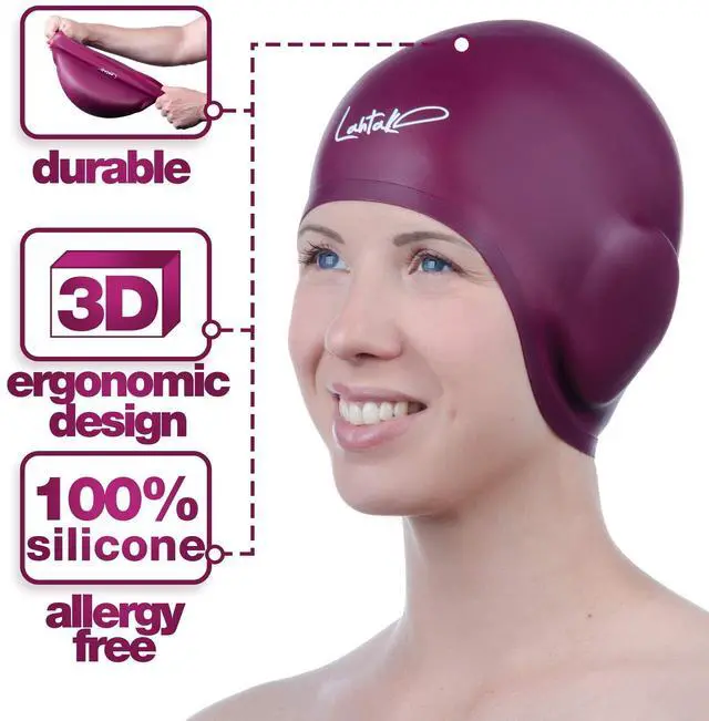 Alt view image 4 of 7 - 3D Swim Cap with Ear Protection Silicone Swim Cap for Women & Men