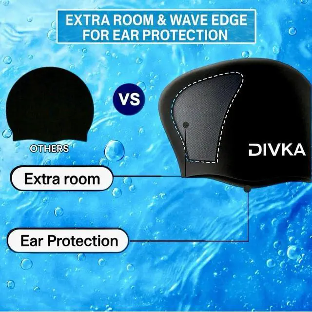 Alt view image 5 of 7 - Premium Quality Silicone Swim Caps 2 Pack - Waterproof Long Hair Swimming Caps for Women and Men, Stretchy Comfortable Durable Swim Cap for Pool and Training Includes Ear Plugs and Nose Clip